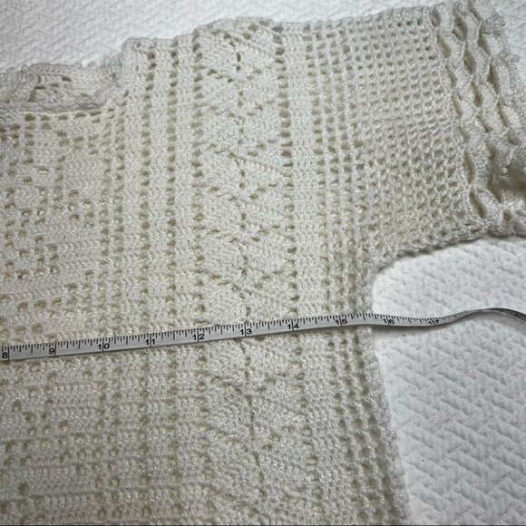 vintage Handmade Crochet White Short Sleeve Sweater Size S - Picture 9 of 9